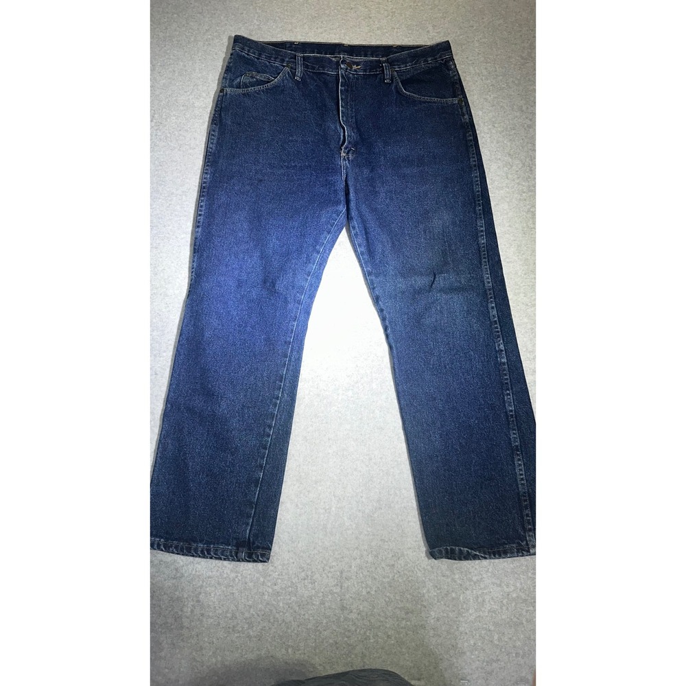 Wrangler Authentic Jeans Mens Dark Wash Regular Fit Straight Leg Denim Blue